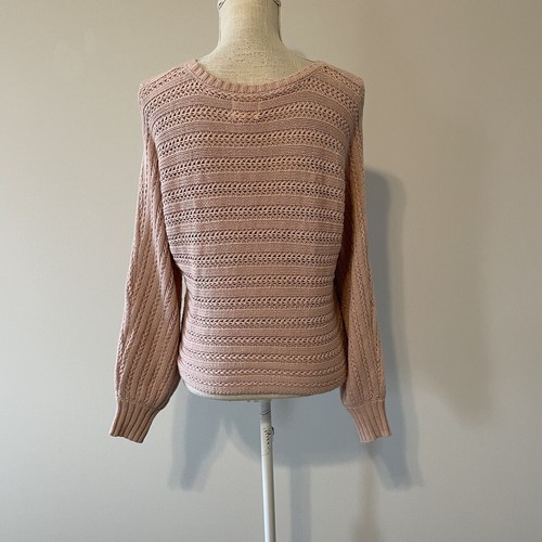 Hippie Rose Crochet Knit Cropped Sweater Size Small Dusty Pink Preppy Chunky - Picture 3 of 4