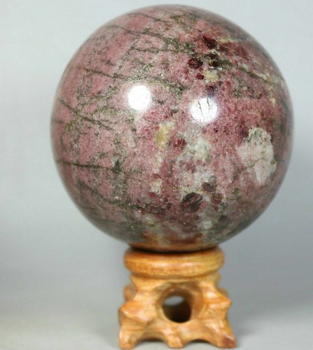 1.11lb Natural Almandine Wine Red Garnet Crystal Sphere Ball w/ Rosewood Stand - Bild 9 von 11