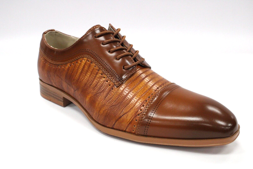 Zapatos de vestir de encaje con estampado de lagarto sintético tostado Antonio Cerrelli 7039 para hombre - Imagen 2 de 6