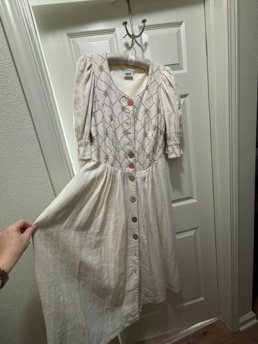 Oktoberfest Country Line 100% Linen German Bavarian Long Dirndl Dress Size L - Picture 12 of 22