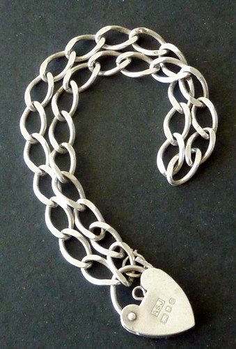 VINTAGE STERLING Silver CURB LINK PADLOCK charm bracelet c.19cm ADJUSTABLE 1980s - Picture 4 of 4