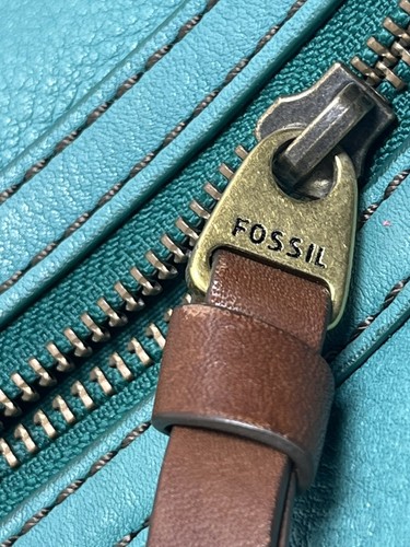 Fossil Green Vintage Leather Saddlebag Crossbody Shoulder Bag Purse Large Zipper - Picture 3 of 9