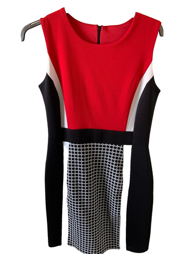 CALVIN KLEIN Black Tan Red Color Block Designed dress Size 2