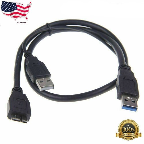 Dual USB 3.0 A Male to Micro B Y Black Power Data Cable Mobile Hard Disk 1.5FT - Picture 1 of 9