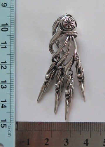 PEACOCK FEATHER TRIBAL STERLING 925 SILVER PENDANT - Picture 2 of 9