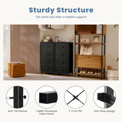 4-Drawers Dresser Storage Tower for Bedroom Skinny Cabinet with Fabric Bins - Picture 9 of 30
