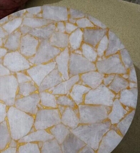 White Agate Gemstone Round Coffee Table Top Counter Bar Table Handmade Decors - Picture 3 of 8