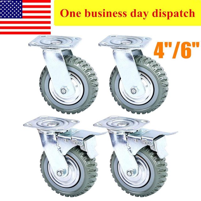 8 Heavy Duty Caster Set Huge 8/" Wheels All Swivel Red Non Skid No Mark