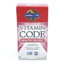 READ! Vitamin Code Healthy Blood 60 Vegan Caps Garden of Life 28mg Gentle Iron