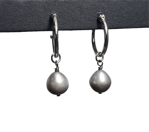 ½" Sterling Silver Hoop Earrings Interchangeable 5 Real Pearls Multicolored - Picture 4 of 17