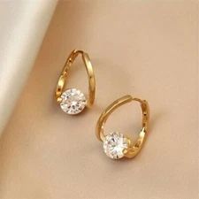 Round Cut Simulated Diamond Classy Huggie Hoop Earrings 14k Yellow Gold Plated
