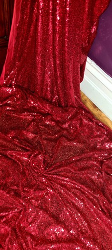 1MTR  RED EMBROIDERED 3MM SEQUINS SOFT TULLE NET  FABRIC .  . 52 WIDE  - Picture 1 of 12