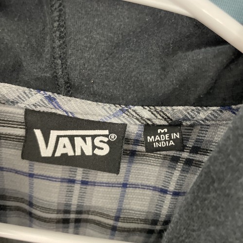 VANS Hooded Shirt M Men Gray Surf Check Plaid Snap Collared Button Up Y2k 00s M - Picture 5 of 24