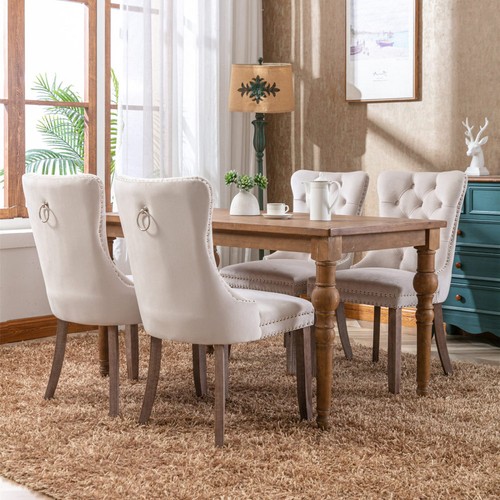 Velvet Dining Chairs Set of 6, Ring Pull Trim & Button Back,Tufted Dining Chairs - Picture 102 of 186