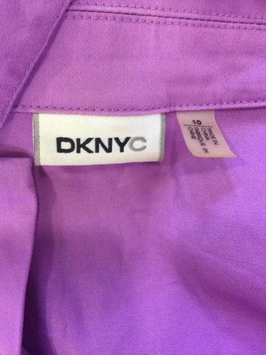 DKNY Donna Karan Blouse Shirt 10 Lilac Purple Puff Sleeve Stretch Cotton Work - Picture 7 of 9