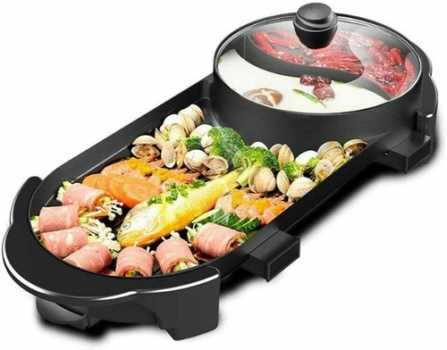 Electric Grill Indoor Hot Pot, Multifunctional Grill with Divider Separate 2in1 - Picture 4 of 7