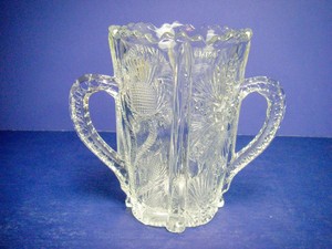 EAPG-Antique-Celery-Spooner-Vase-Clear-Glass-2-Handled-Sawtooth-Edge-Thistle