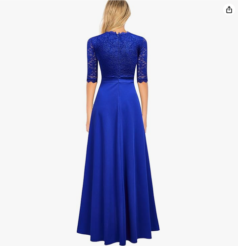 REPHYLLIS V Neck Lace Vintage Formal Bridesmaid Wedding Long Dress (more colors) - Picture 8 of 18