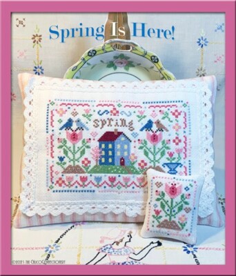 SPRING IS HERE cross stitch pattern CalicoConfectionery Easter bluebirds tulips