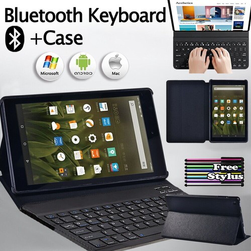 Leather tablet Stand Cover Case+Bluetooth keyboard For Amazon Fire 7/HD 8 10+Pen - Picture 1 of 12