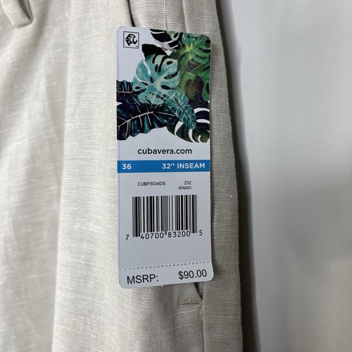 NWT Cubavera Men's 36x32 Linen-Blend Flat Front Pants Khaki Casual Caribbean - Picture 2 of 8