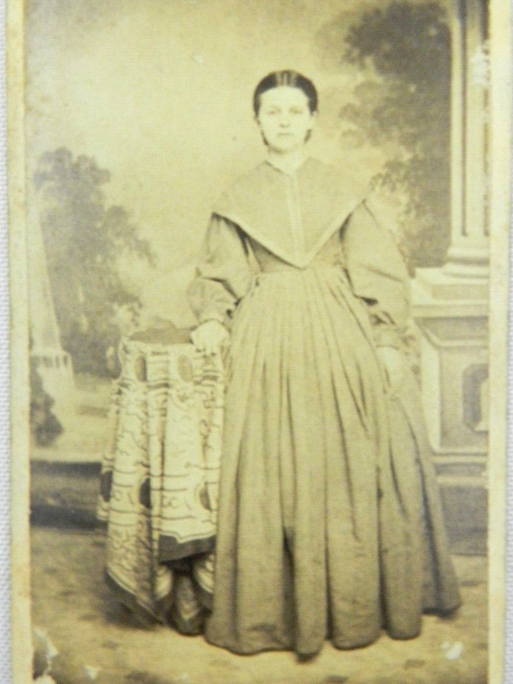 Woman Plaid Long Dress with V Style Collar Hagerstown MD c.1900s