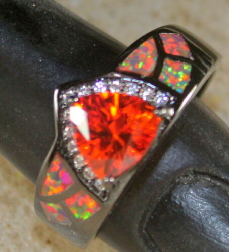 NEGRO PLATEADO Elegante Ópalo Fuego Naranja y Granate Rojo Naranja Talla 6, WR40805 - Imagen 3 de 3