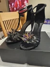 BNIB Black Embellished Heeled Sandals      bridesmaid or prom shoes