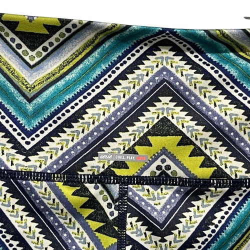 Aerie Leggings Womens Large Blue Green Chevron Aztec Chill Play Move Yoga Pants - Picture 3 of 6
