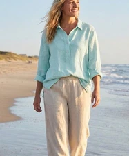 J. Jill Aqua Linen Popover Tunic Cotton Knit Lined Double Layer Sz Large