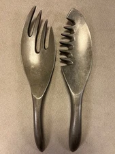 Vintage Mid Century Modern Aluminum Cast Salad Server Set