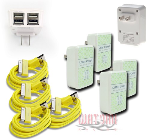 4X 4 USB PORTS HOME WALL ADAPTER+3FT CABLE POWER CHARGER YELLOW GALAXY TAB NOTE