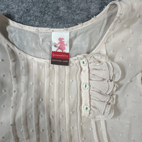 Matilda Jane Serendipity Blouse Girls Sz 6 Swiss Dot Blush Top Ruffle Buttons - Picture 2 of 5