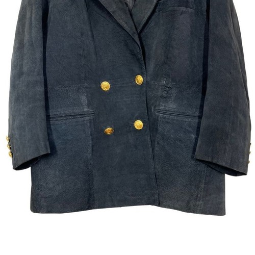 Vintage Atlantic Beach Black Suede Blazer Jacket Double Breasted Gold Buttons - Picture 4 of 11