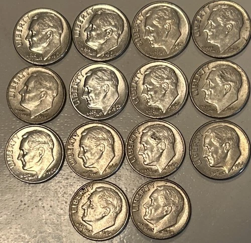 14 Silver 1963-64  AU- UNC Roosevelt Dimes 90 %-  1 Oz Silver.03-06-1