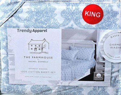 Shabby Chic Farmhouse by Rachel Ashwell, Blue & White Floral KING Sheet Set