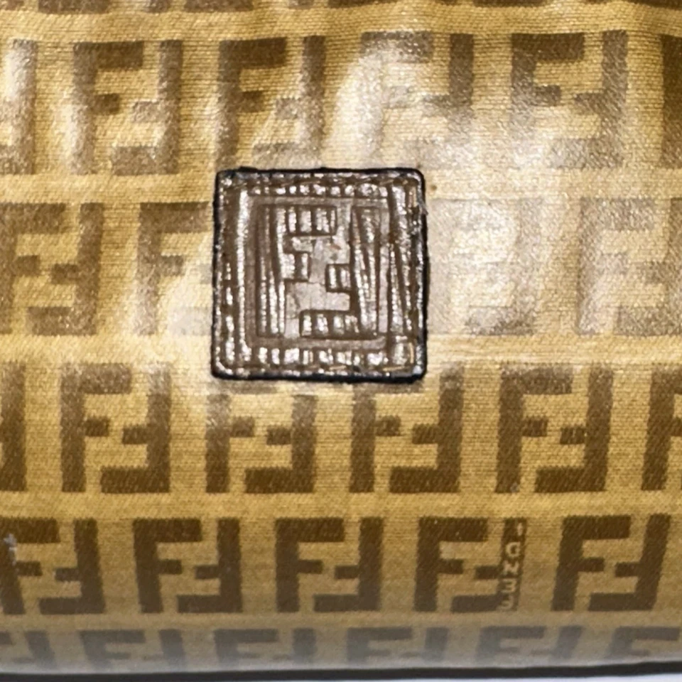 Fendi Zucchino Logo Zip Pouch Pattern PVC Clutch Brown Tan Vintage Bag authentic - Image 3 of 4