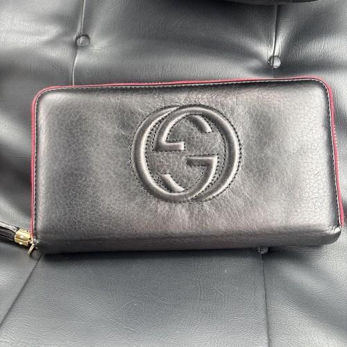 GUCCI Black Leather Long Wallet