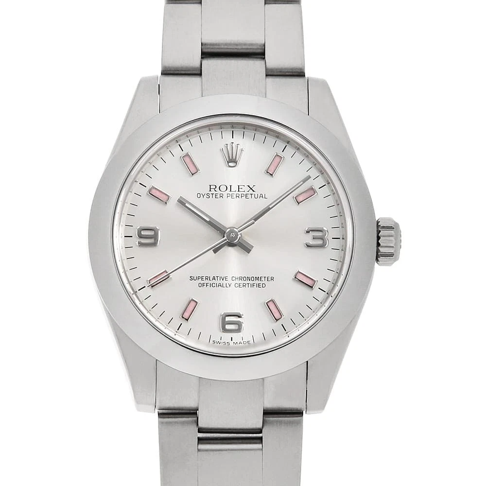 Rolex — ROLEX Oyster perpetual 177200 Silver Pink Bar 369 M Number second hand Boys ...