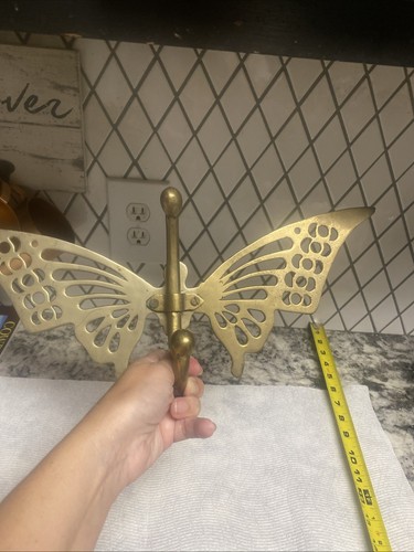 Vtg Brass Butterfly Coat Hook Towel Hook Wall Hanging - Picture 9 of 10