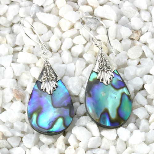 Kurze Abalone Perlmutt Muschel Damen Ohrringe Hänger ECHT 925er Silber SER460 - Bild 2 von 5