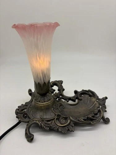 Vintage Tiffany Style Tulip Lamp With Trinket Tray