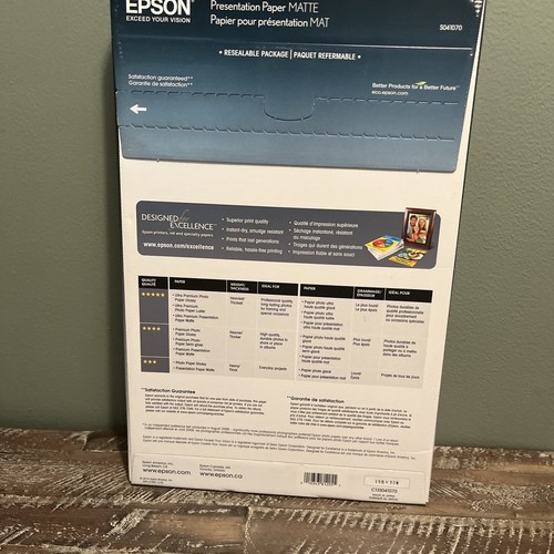 NIB Epson Presentation Paper Matte Ink Jet S041070 11” X 17” 4.9 Mil 100 Sheets - Picture 2 of 2