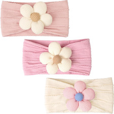 3Pcs Baby Girl Headbands with Flower Nylon Headbands Soft Stretchy Headwear NEW