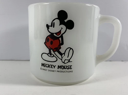 Vintage 1970's Federal Milk Glass Walt Disney Mickey Mouse White Mug Cup