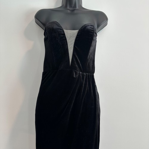 LULUS My Dream Come True schwarzes trägerloses Samt-Maxikleid Größe Small tiefer Ausschnitt - Bild 3 von 7