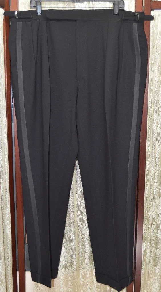 Ralph Lauren Polo 40 32 black Barathea wool side tab tuxedo dress pants g7j1