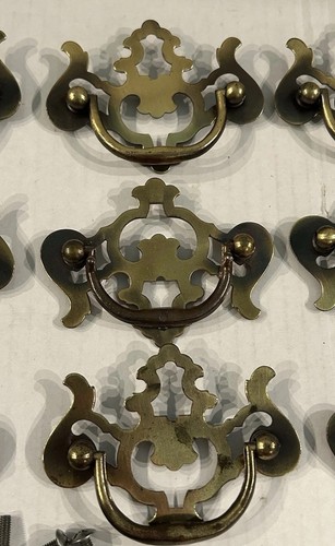 Vtg Chippendale Drawer Cabinet Pulls Batwing Brass Bails 2 5/8” Center Lot Of 9 - Picture 3 of 9