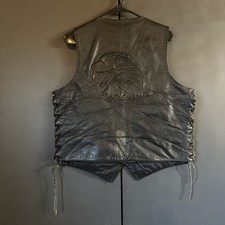 Vintage 90s Wilsons Men's Black Leather Biker Vest Embossed Eagle Large Nice VTG