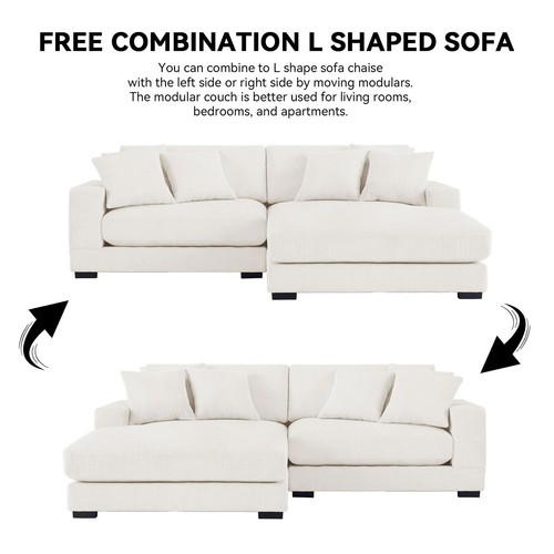 106" Sectional Couch Cover L-Shape Sofa Cover Beige - Imagen 2 de 7